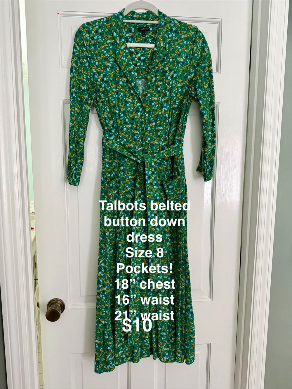 Talbots Green Floral Belted Shirt Dress